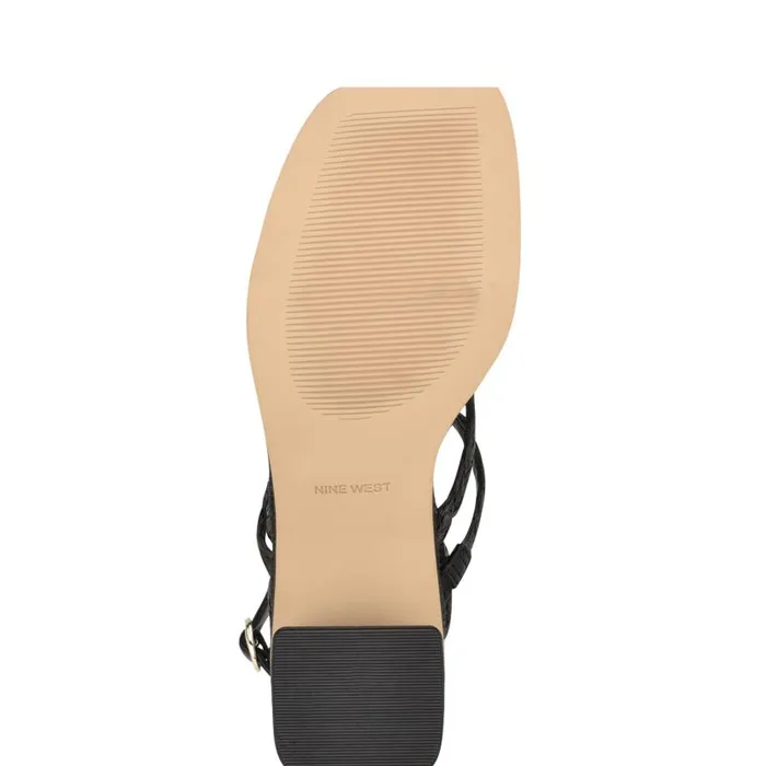 Emolly Raffia Block Heel Sandals Black Raffia Women Nine West Heels