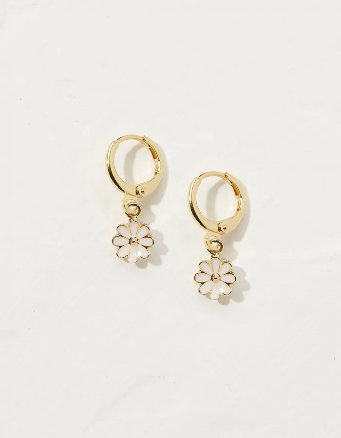 Enamel Flower Drop Earrings Gold Women FatFace Jewellery