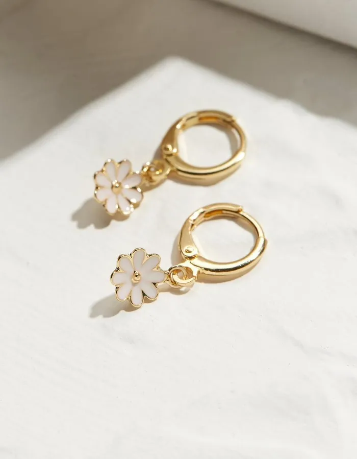 Enamel Flower Drop Earrings Gold Women FatFace Jewellery
