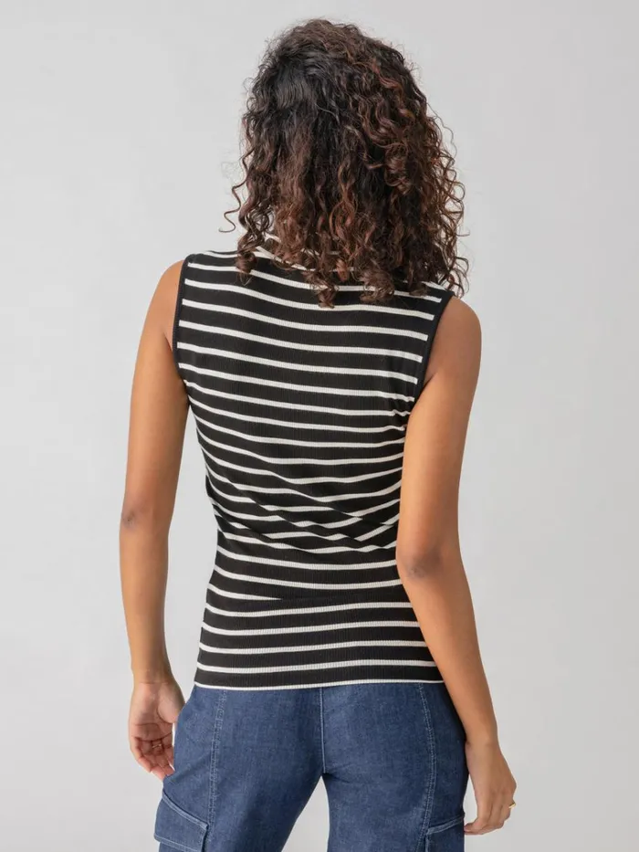 Essential Sleeveless Mock Neck Tank Black Chalk Stripe Women Sanctuary Clothing Tees and Tops