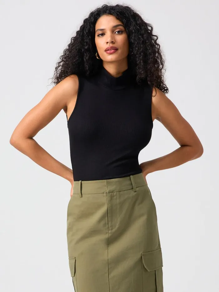 Essential Sleeveless Mock Neck Tank Black Women Sanctuary Clothing Tees and Tops Essential Sleeveless Mock Neck Tank Black Women Sanctuary Clothing Tees and Tops