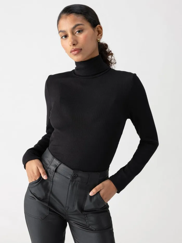 Essential Turtleneck Top Black Women Sanctuary Clothing Tees and Tops
