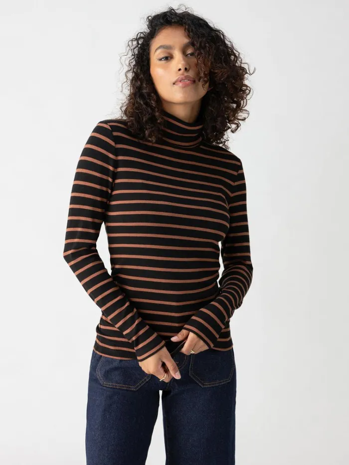 Essential Turtleneck Top Raw Hide Black Stripe Women Sanctuary Clothing Sweaters and Cardis Essential Turtleneck Top Raw Hide Black Stripe Women Sanctuary Clothing Sweaters and Cardis