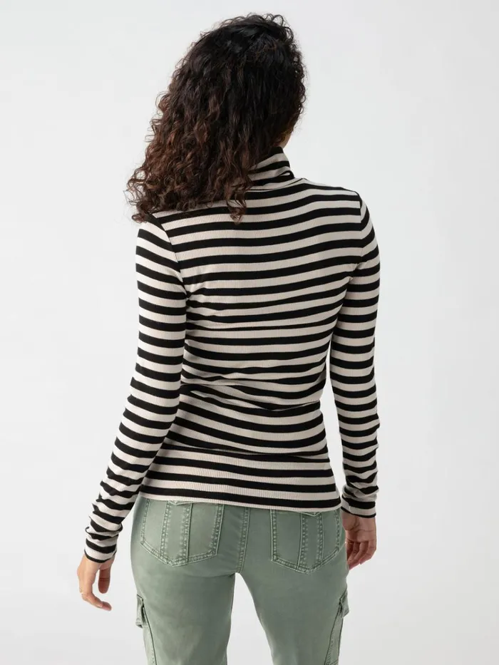 Essential Turtleneck Top Toasted Almond Black Mini Stripe Women Sanctuary Clothing Tees and Tops Essential Turtleneck Top Toasted Almond Black Mini Stripe Women Sanctuary Clothing Tees and Tops