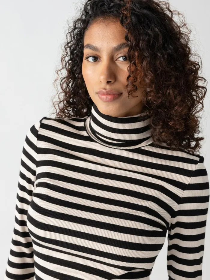 Essential Turtleneck Top Toasted Almond Black Mini Stripe Women Sanctuary Clothing Tees and Tops Essential Turtleneck Top Toasted Almond Black Mini Stripe Women Sanctuary Clothing Tees and Tops