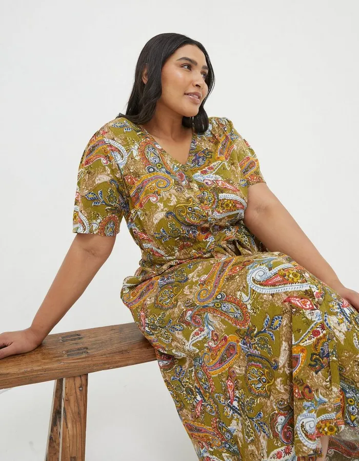 Estelle Paisley Midi Tea Dress Light Olive Women FatFace Dresses