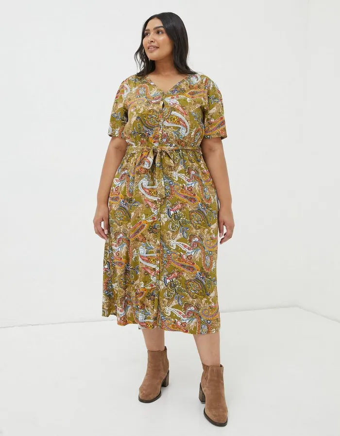 Estelle Paisley Midi Tea Dress Light Olive Women FatFace Dresses
