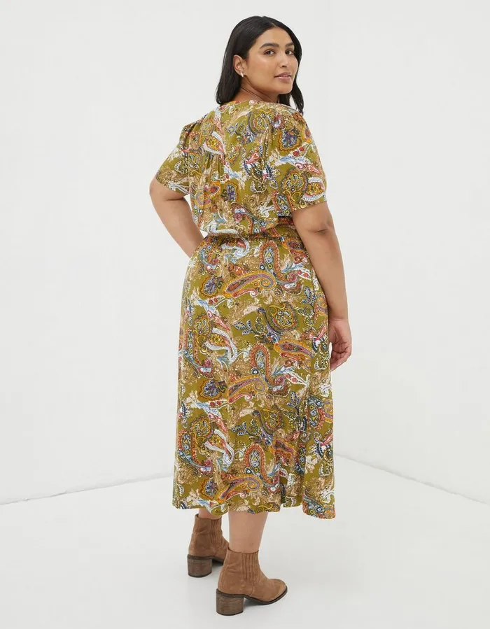 Estelle Paisley Midi Tea Dress Light Olive Women FatFace Dresses