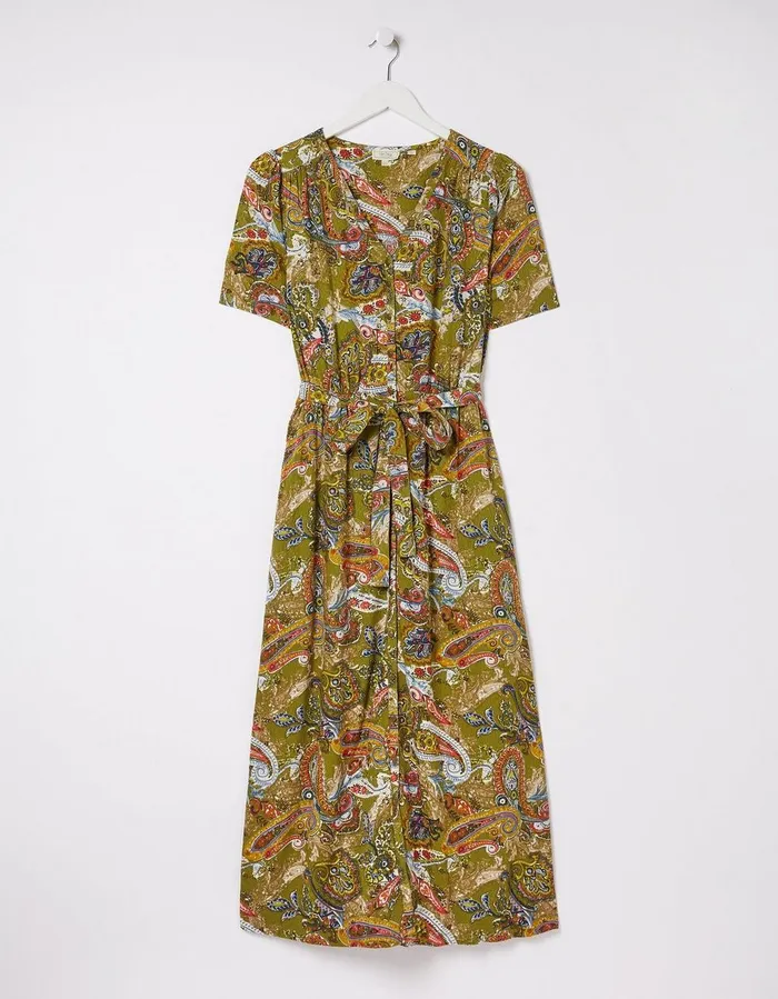 Estelle Paisley Midi Tea Dress Light Olive Women FatFace Dresses