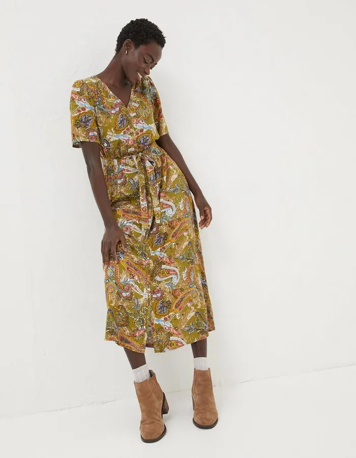Estelle Paisley Midi Tea Dress Light Olive Women FatFace Dresses