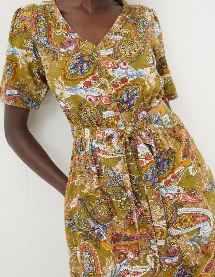 Estelle Paisley Midi Tea Dress Light Olive Women FatFace Dresses