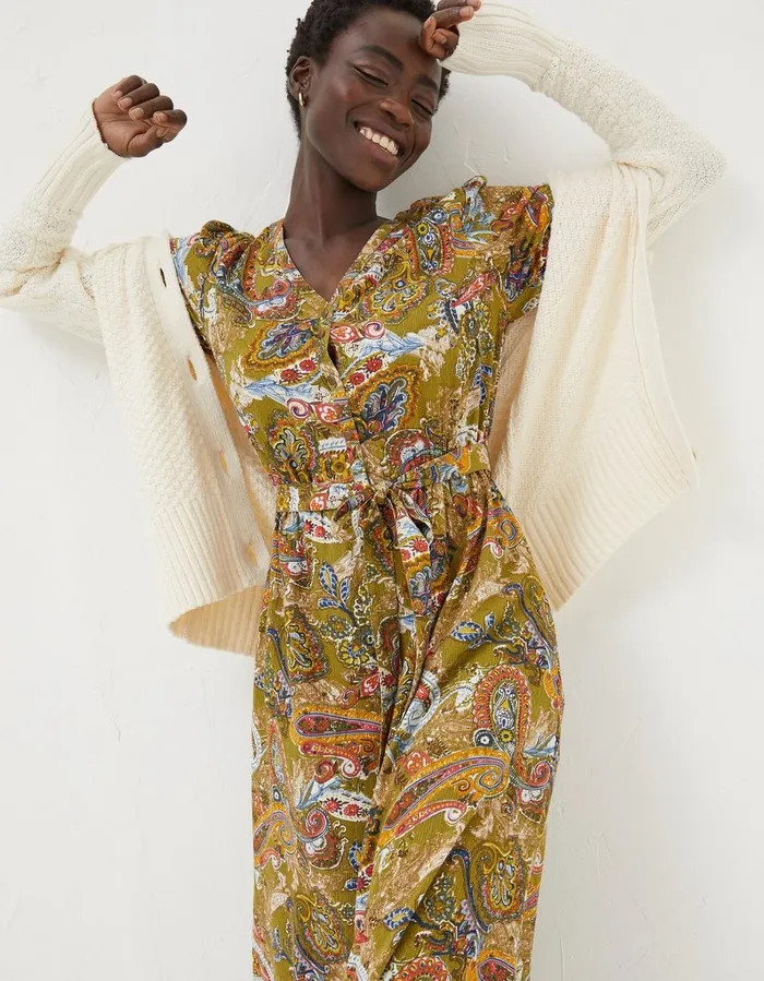 Estelle Paisley Midi Tea Dress Light Olive Women FatFace Dresses