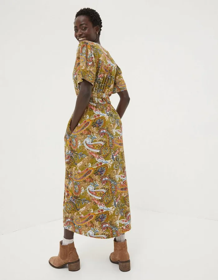 Estelle Paisley Midi Tea Dress Light Olive Women FatFace Dresses
