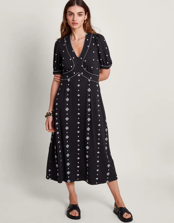 Ethel Embroidered Jersey Dress Black Women Monsoon Dresses