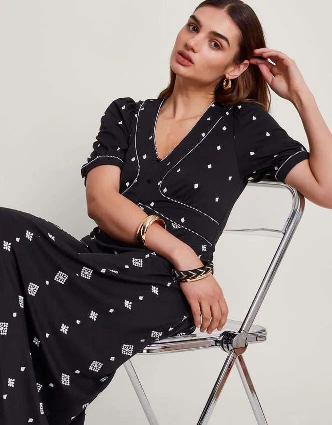 Ethel Embroidered Jersey Dress Black Women Monsoon Dresses