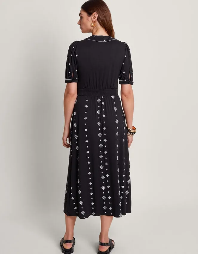 Ethel Embroidered Jersey Dress Black Women Monsoon Dresses
