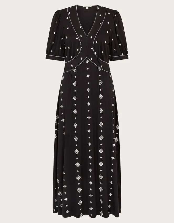 Ethel Embroidered Jersey Dress Black Women Monsoon Dresses