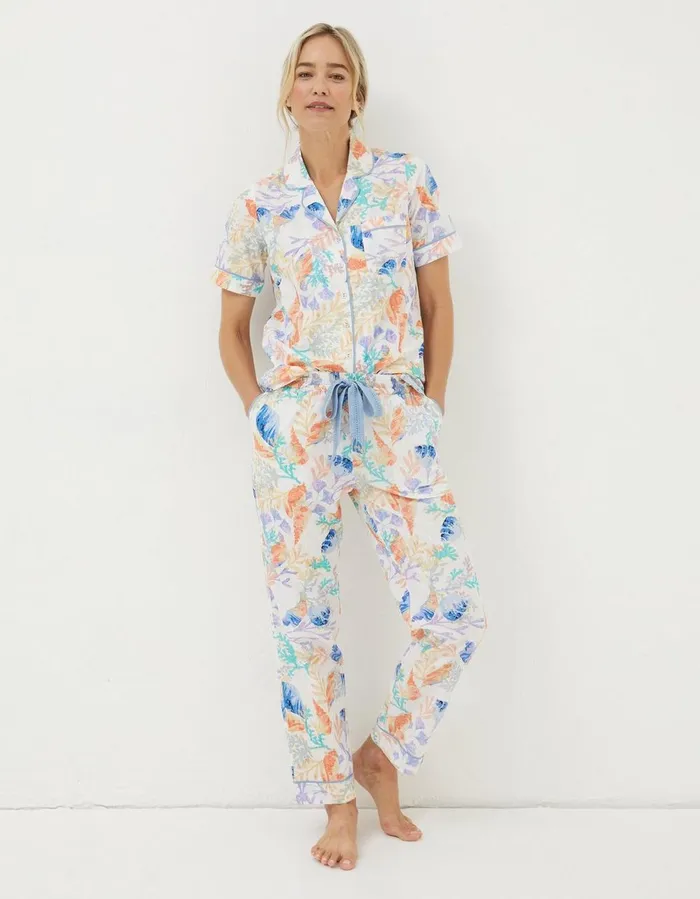 Eva Ocean Shell Pyjama Bottoms Ivory Women FatFace Nightwear and Loungewear