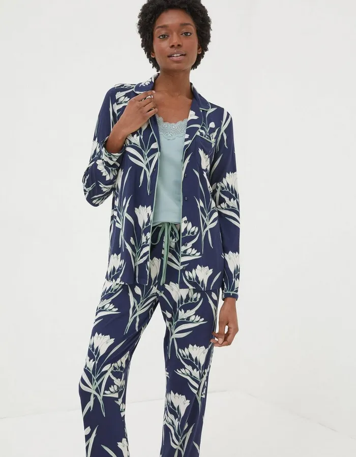 Eva Spring Blooms Jersey Pyjama Bottoms Navy Women FatFace Nightwear and Loungewear