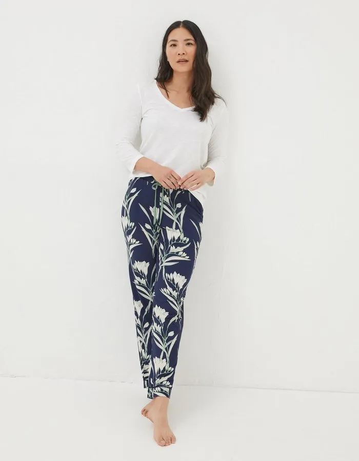 Eva Spring Blooms Jersey Pyjama Bottoms Navy Women FatFace Nightwear and Loungewear