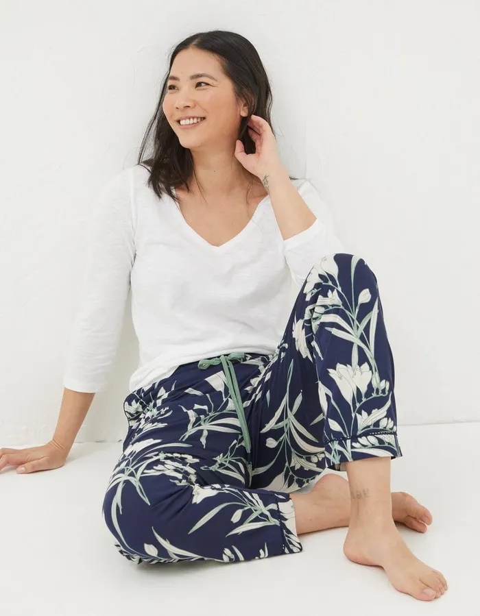 Eva Spring Blooms Jersey Pyjama Bottoms Navy Women FatFace Nightwear and Loungewear