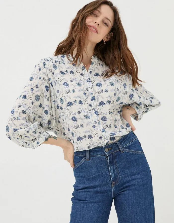 Evelyn Flora Ditsy Blouse Ivory Women FatFace Shirts and Blouses