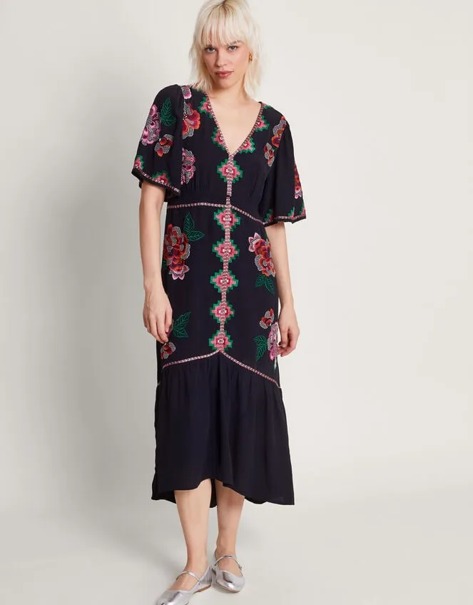 Everly Embroidered Tea Dress Black Women Monsoon Dresses