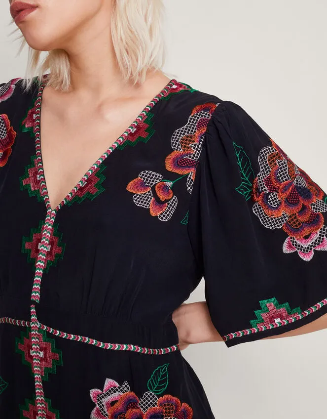 Everly Embroidered Tea Dress Black Women Monsoon Dresses