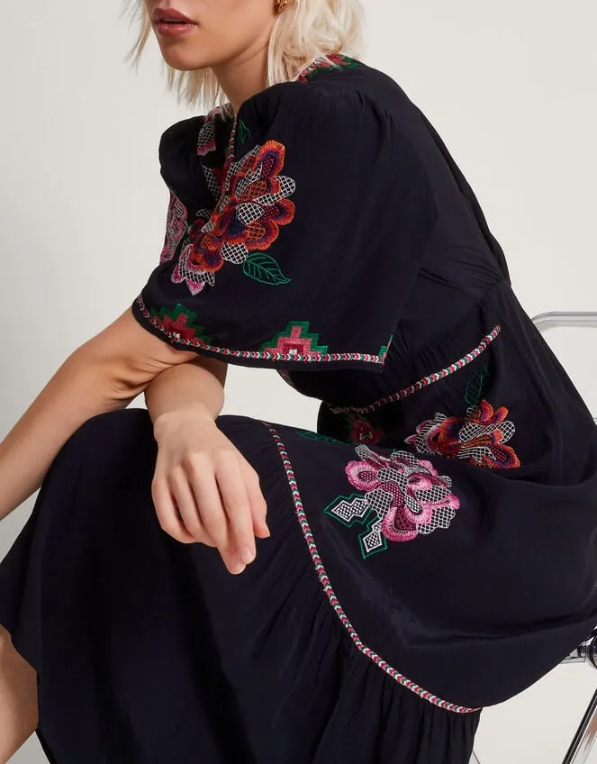 Everly Embroidered Tea Dress Black Women Monsoon Dresses