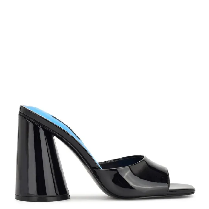 Excit Heeled Slide Sandals Black Patent Women Nine West Heels