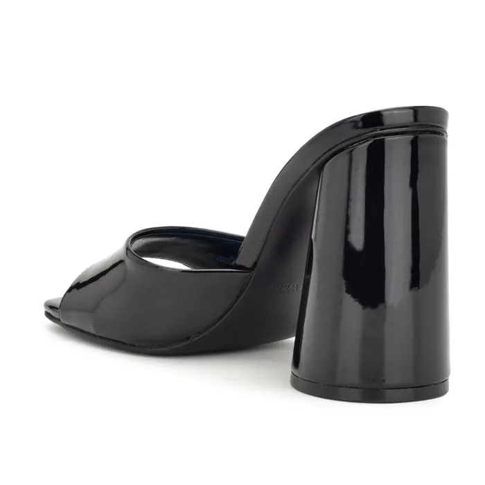 Excit Heeled Slide Sandals Black Patent Women Nine West Heels
