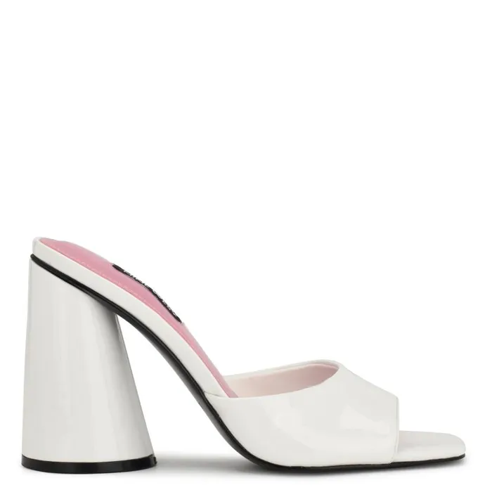 Excit Heeled Slide Sandals White Patent Women Nine West Heels