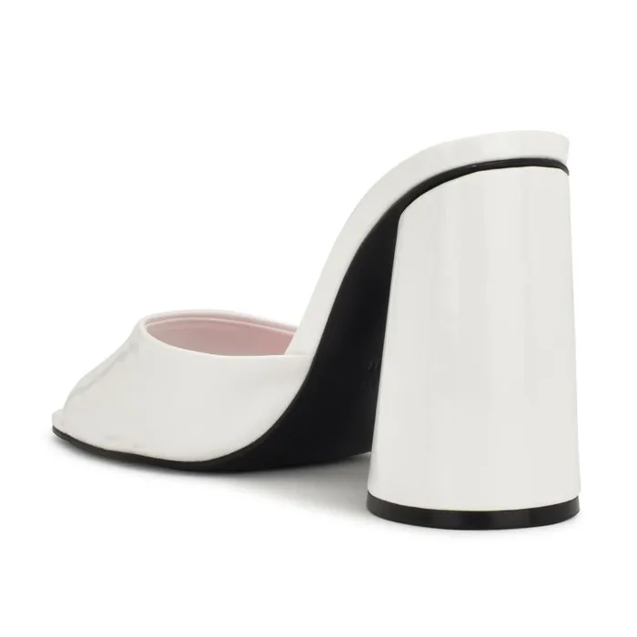 Excit Heeled Slide Sandals White Patent Women Nine West Heels