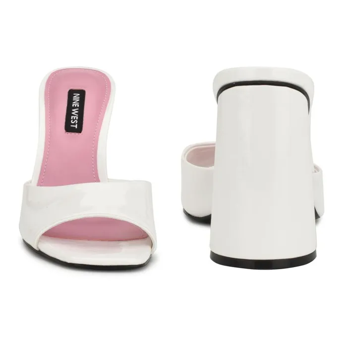 Excit Heeled Slide Sandals White Patent Women Nine West Heels