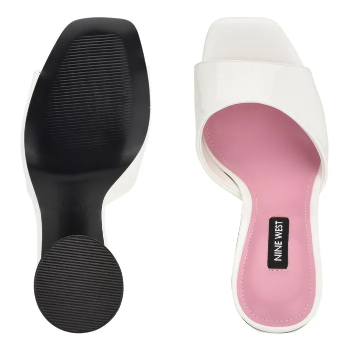 Excit Heeled Slide Sandals White Patent Women Nine West Heels