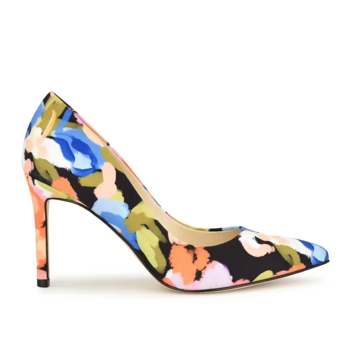 Ezra Pointy Toe Pumps Black Floral Women Nine West Heels