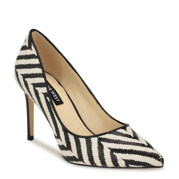 Ezra Pointy Toe Pumps Blackwhite Raffia Women Nine West Heels