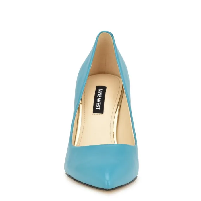 Ezra Pointy Toe Pumps Teal Blue Leather Women Nine West Heels
