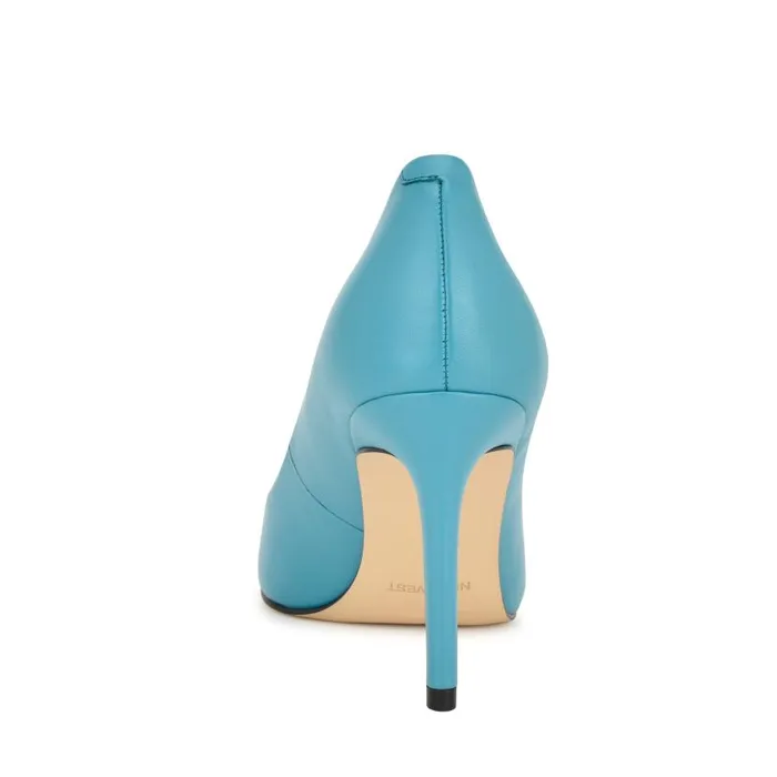 Ezra Pointy Toe Pumps Teal Blue Leather Women Nine West Heels