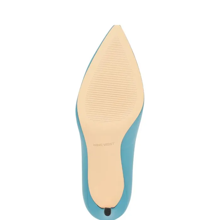 Ezra Pointy Toe Pumps Teal Blue Leather Women Nine West Heels