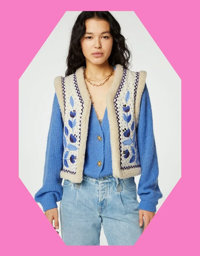 Fabienne Chapot Embroidered Borg Gilet Blue Women Monsoon Jackets