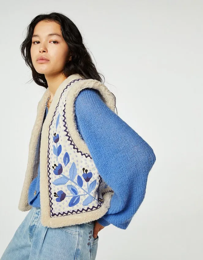 Fabienne Chapot Embroidered Borg Gilet Blue Women Monsoon Jackets