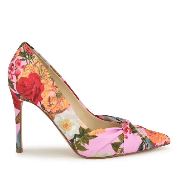 Faiza Knotted Pointy Toe Pumps Pink Floral Women Nine West Heels