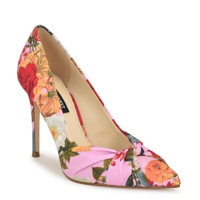 Faiza Knotted Pointy Toe Pumps Pink Floral Women Nine West Heels