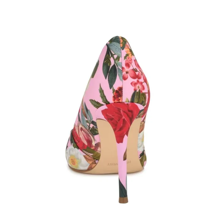 Faiza Knotted Pointy Toe Pumps Pink Floral Women Nine West Heels