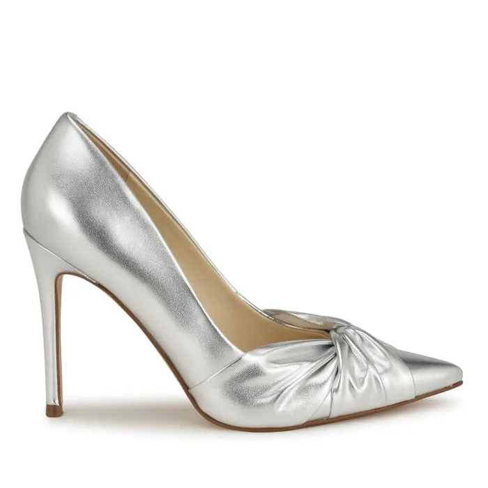 Faiza Knotted Pointy Toe Pumps Silver Women Nine West Heels