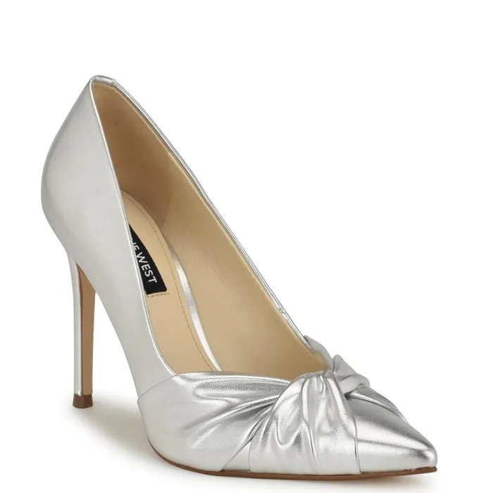 Faiza Knotted Pointy Toe Pumps Silver Women Nine West Heels
