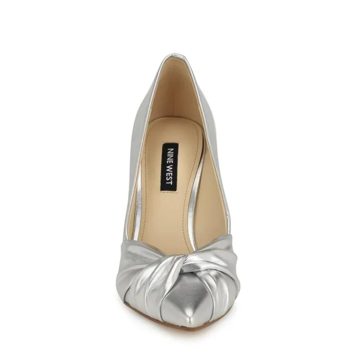 Faiza Knotted Pointy Toe Pumps Silver Women Nine West Heels