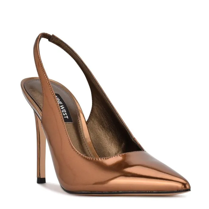 Feather Pointy Toe Slingback Pumps Bronze Women Nine West Heels