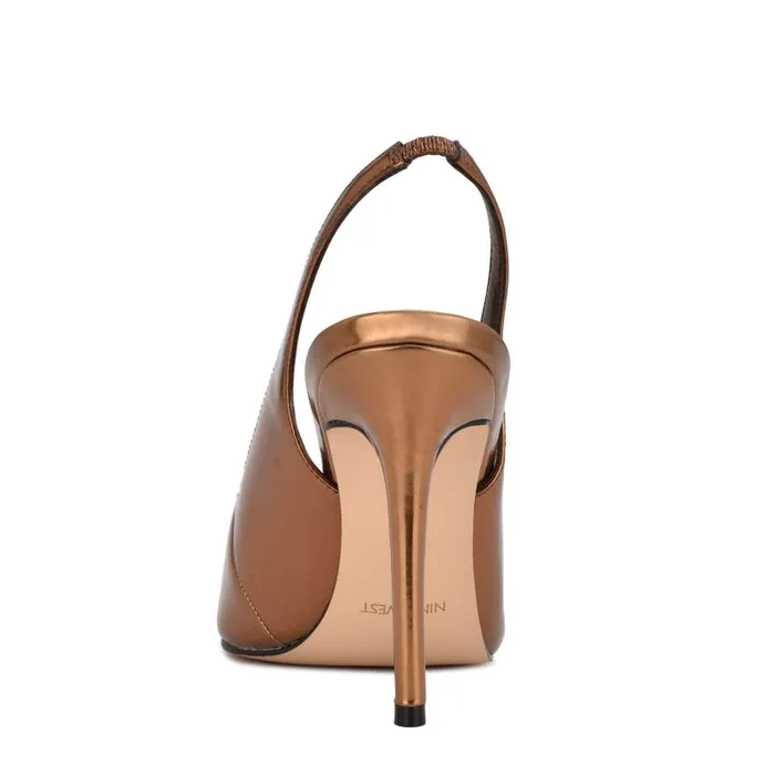 Feather Pointy Toe Slingback Pumps Bronze Women Nine West Heels